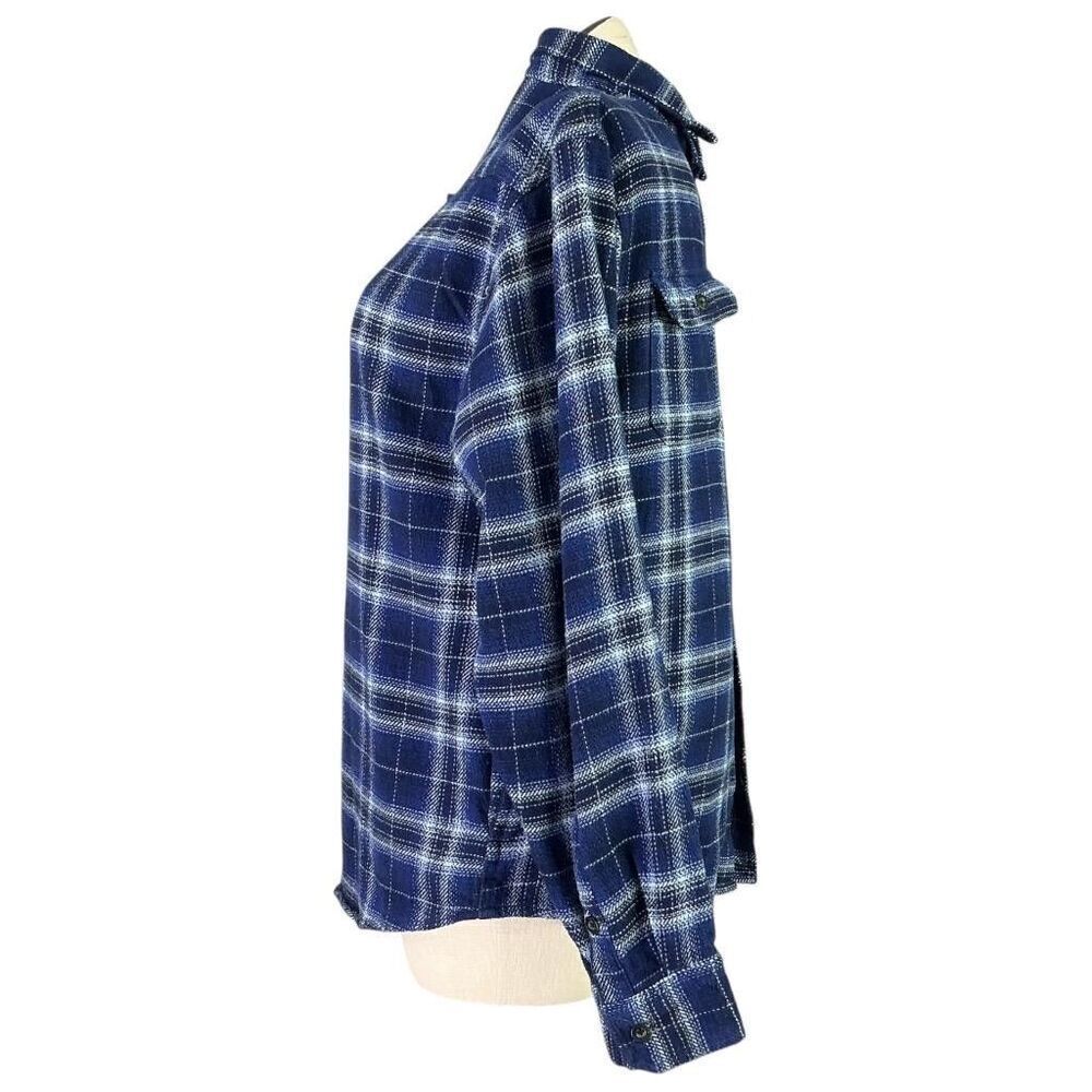 Woolrich Brawny Flannel Shirt Men XL Blue Plaid Button Long Sleeve Shacket - Picture 3 of 11